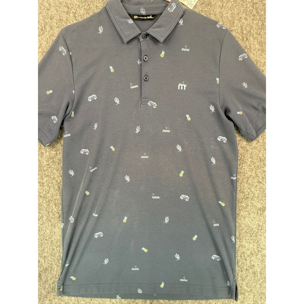 TravisMathew Mens Gray Pineapple Cactus Camper Print Polo Shirt 1MS060 Size L